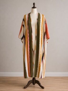 Mignon Doo Anthropologie Kimono Duster Open Front 3/4 Sleeve Artsy No Belt OS